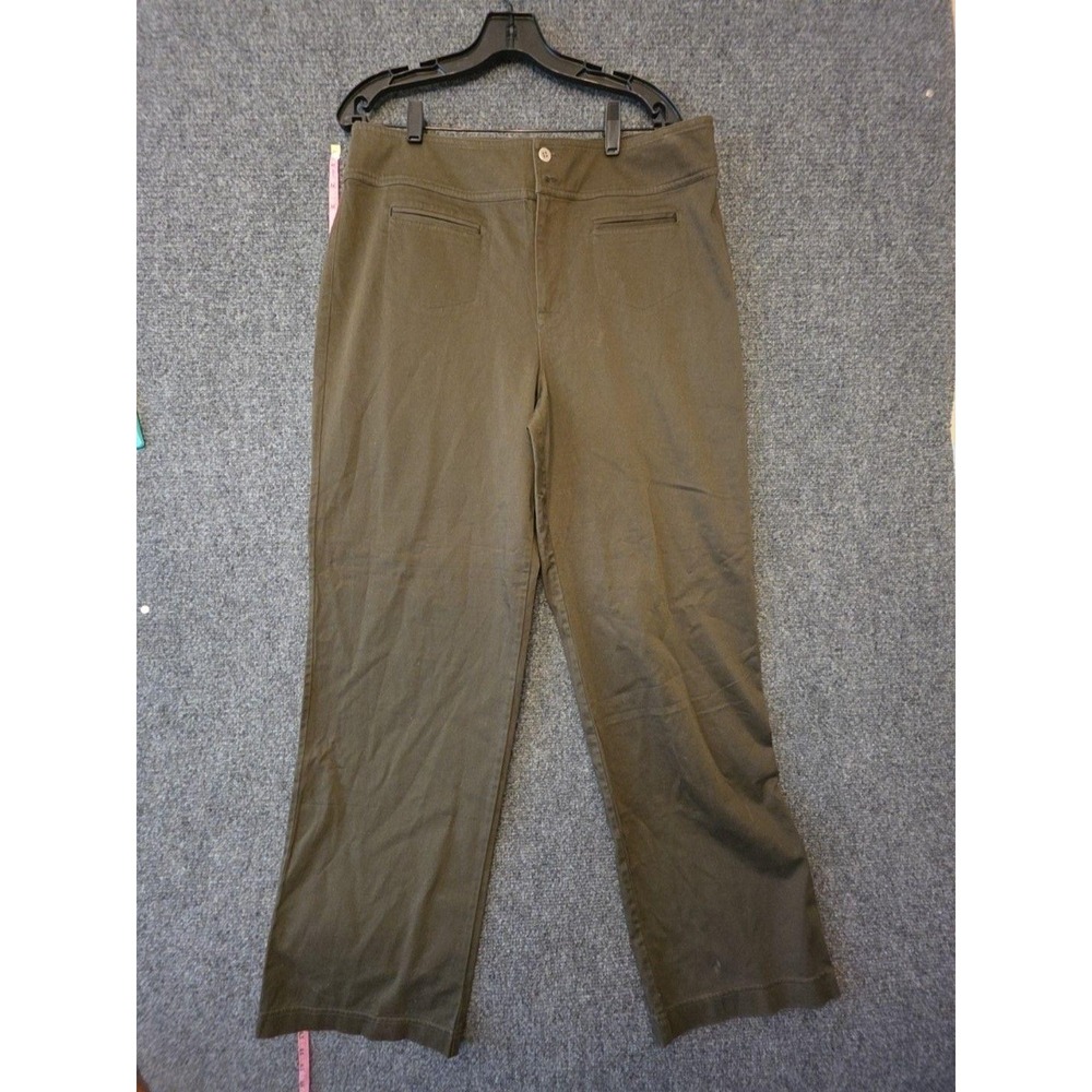Chico's Pants Womens 3 Green Sateen Chino Straight Leg Button Front Stretch